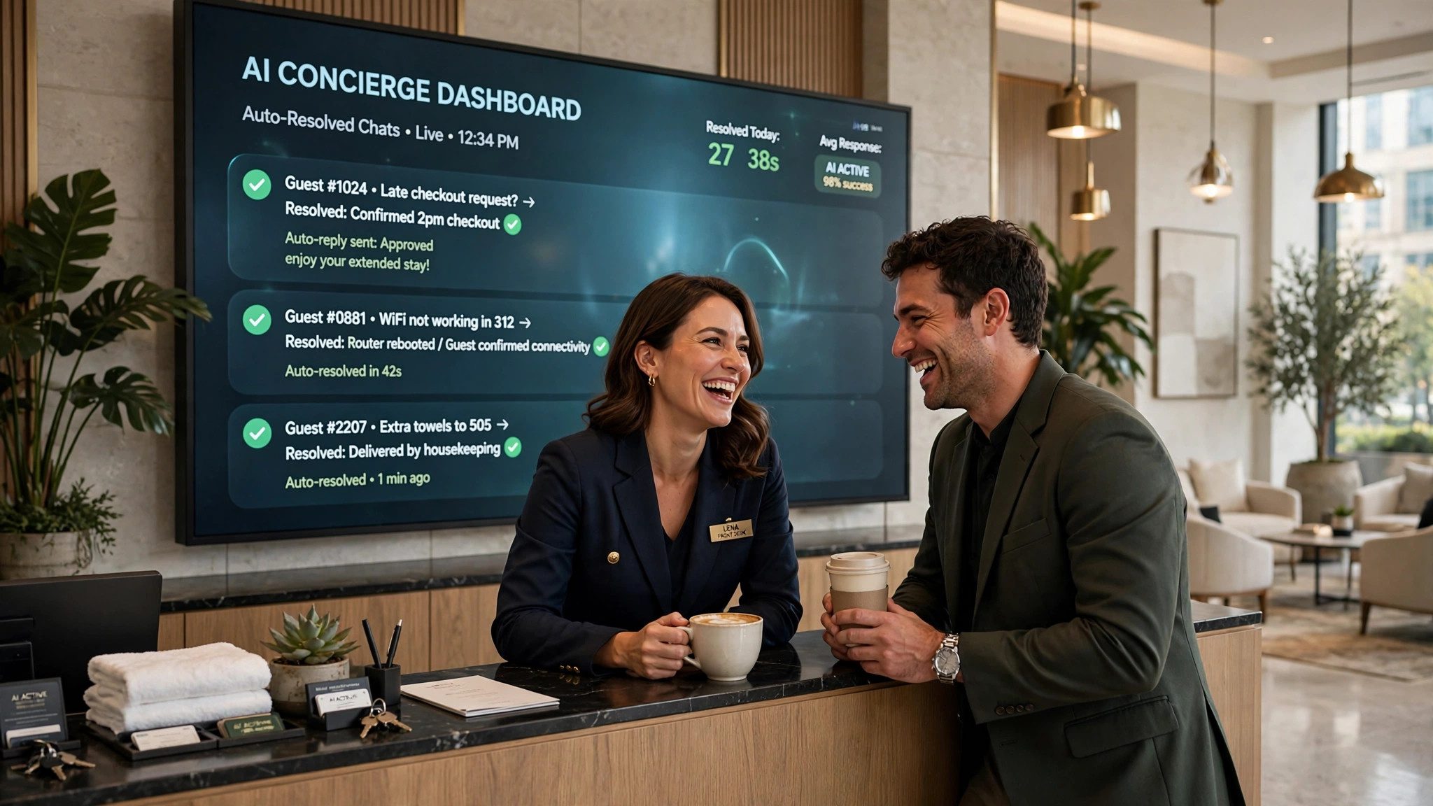 When the AI handles the repetitive questions, the front desk team gets its evenings back.