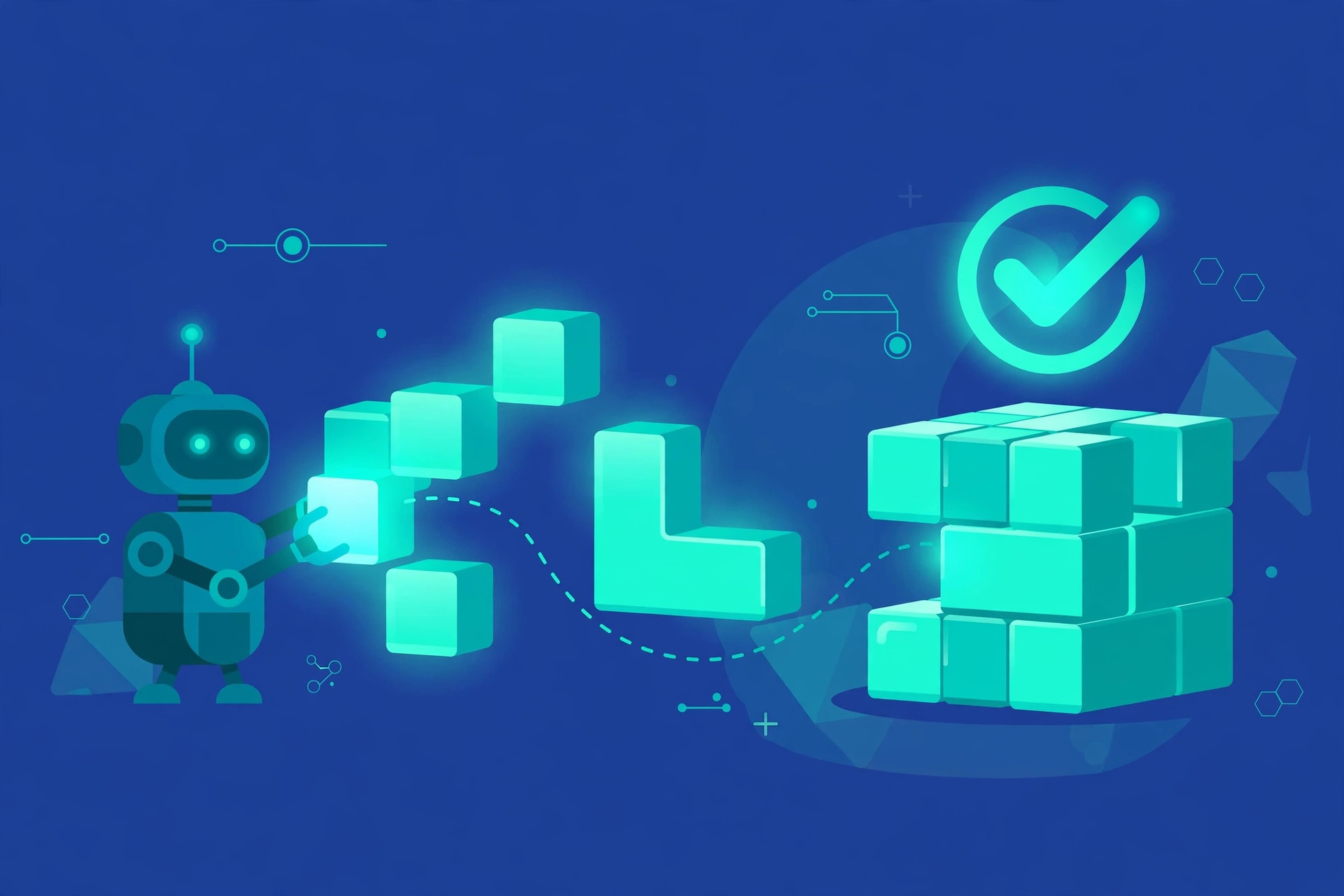 An AI agent at work: exploring code, assembling it, and checking the result.