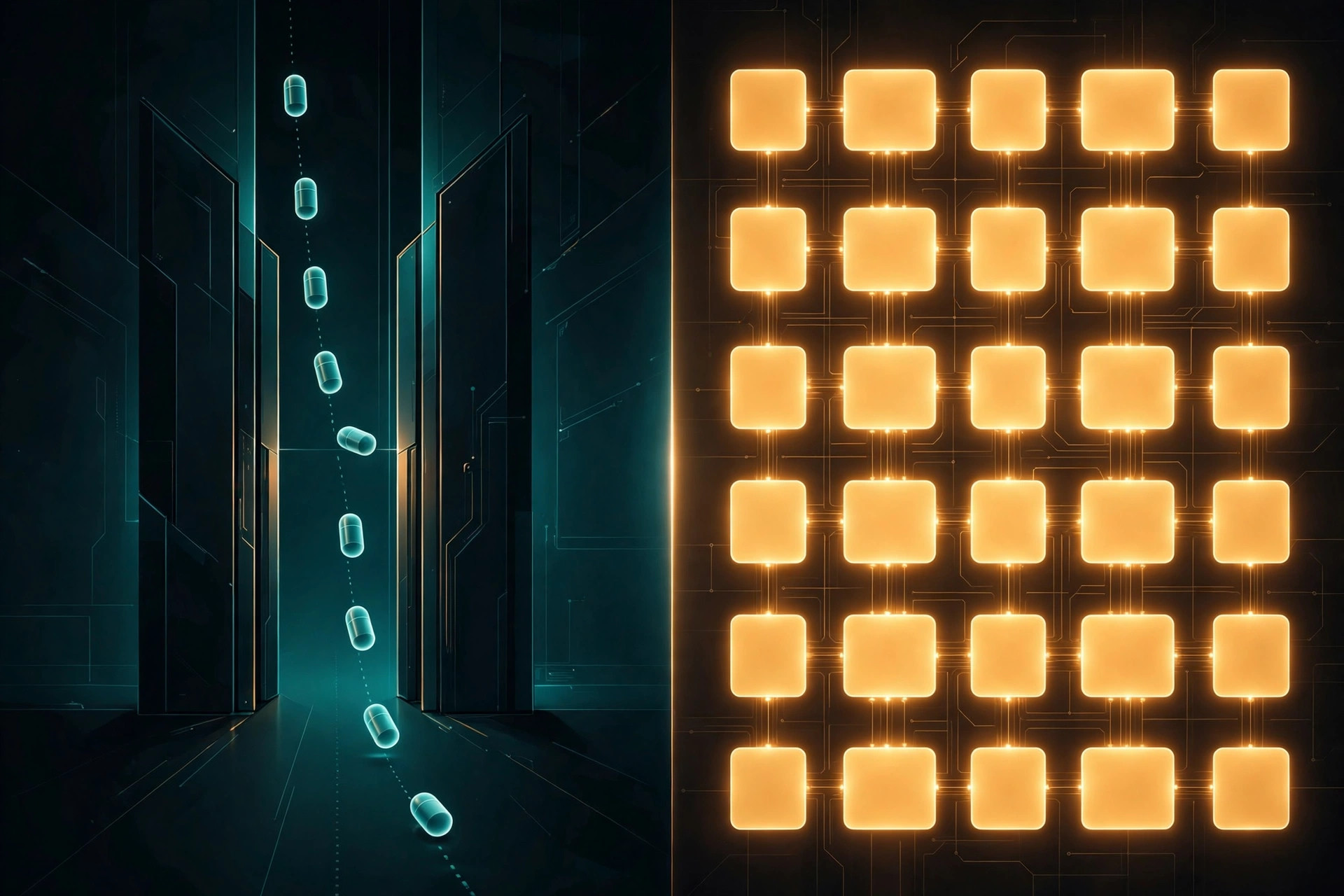 Two ways to write: one token at a time through a narrow gate, or the whole page refined at once.